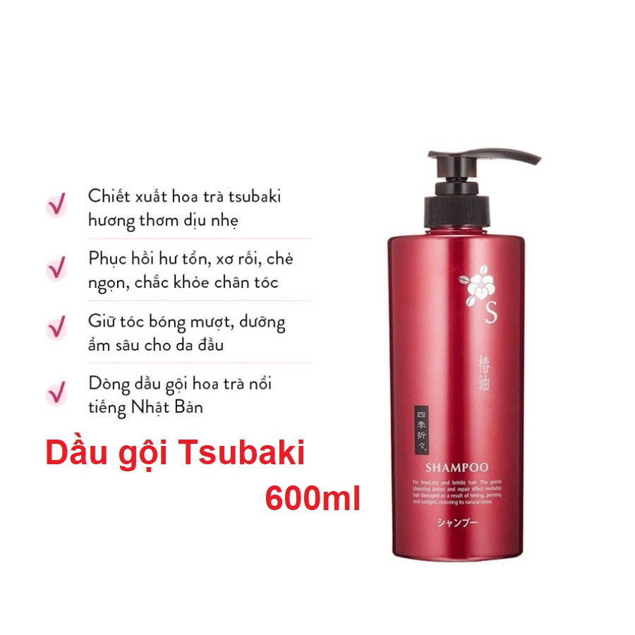Cặp dầu gội và dầu xả chiết xuất hoa trà Kumano Tsubaki phục hồi tóc hư tổn