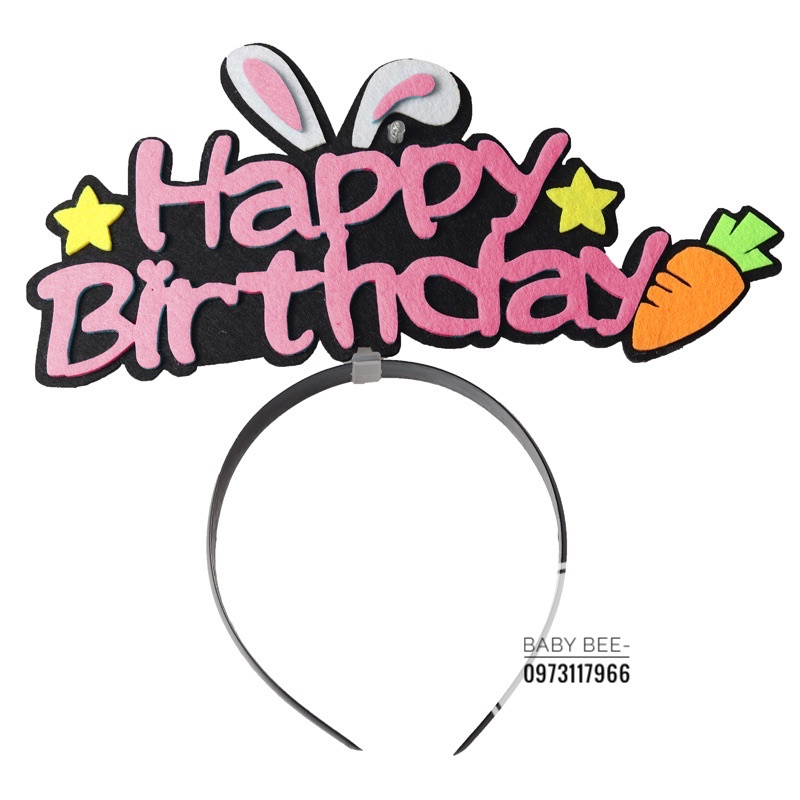 Bờm, Băng Đô Sinh Nhật Thỏ Happy Birthday Vải Dạ Có Đèn