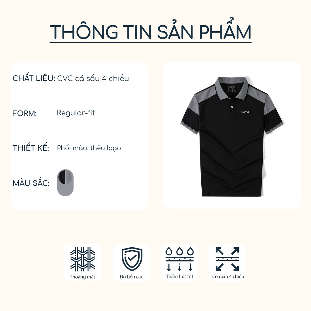 Áo Polo nam NEXO phối màu xám đen, thêu logo, vải CVC cá sấu, form regular APL270 LEEVUS, BASIS, GUTTI