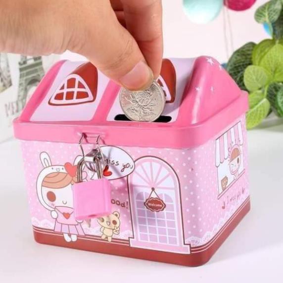 Két đựng tiền hình ngôi nhà có khóa, Két sắt mini tiết kiệm tiền cho bé