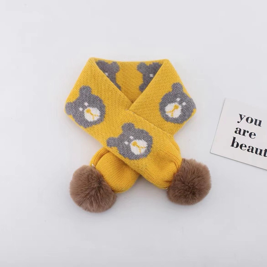 Khăn quàng cổ len mềm mịn cho bé họa tiết gấu cute, dễ thương - K9