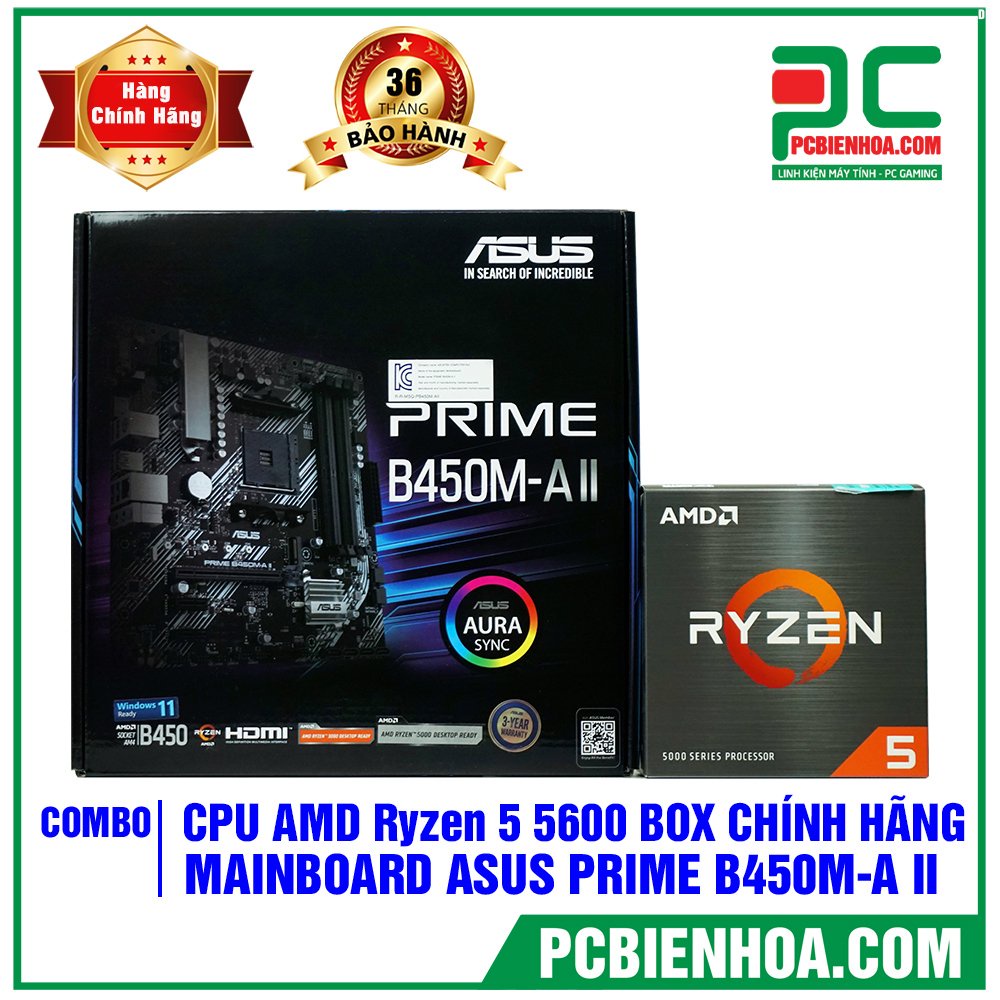 Combo AMD Ryzen 5 5600+ B450M 4 khe ram hàng chính hãng 36T