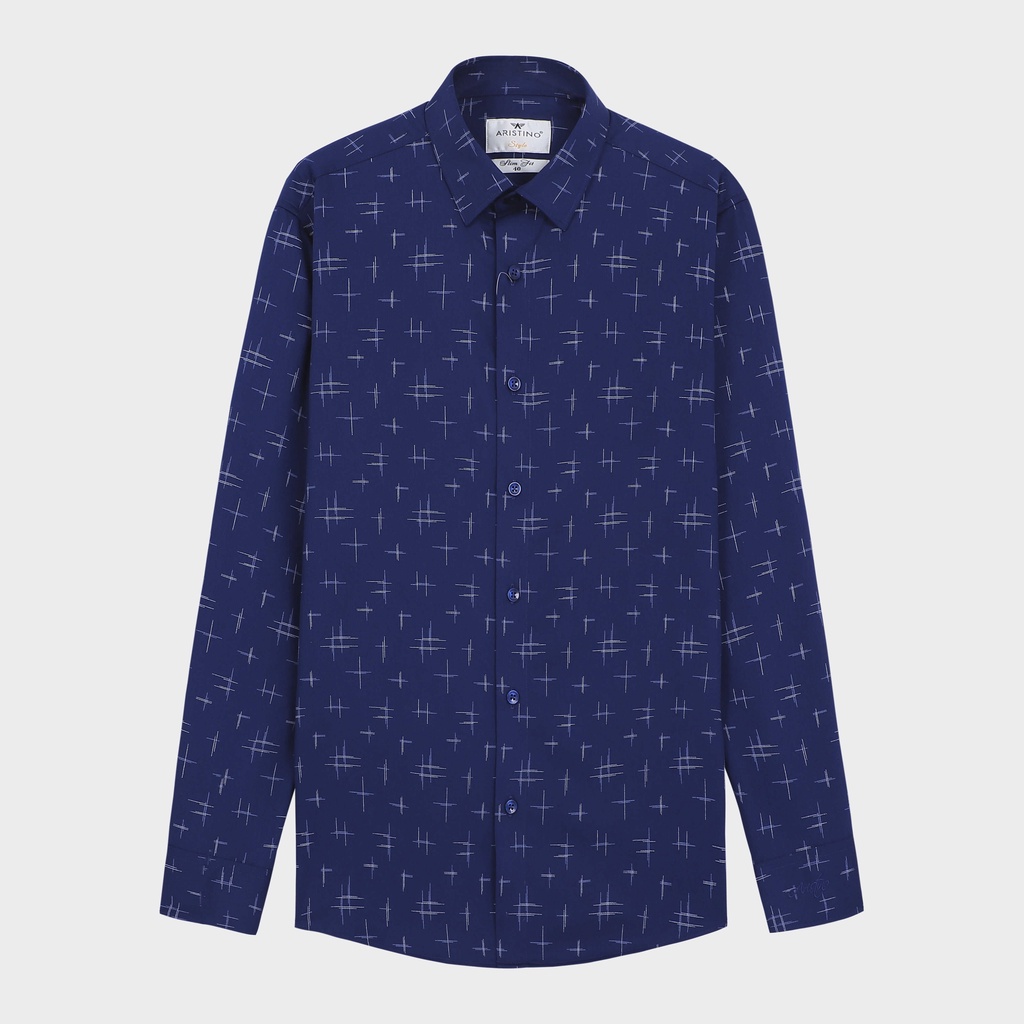 Áo sơ mi nam dài tay ARISTINO màu xanh than kết hợp họa tiết in nổi bật, ấn tượng -  ALS02602