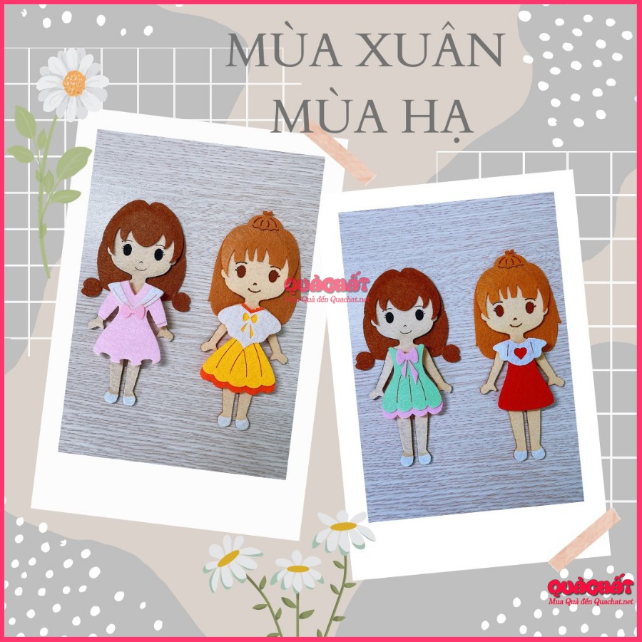 Đồ chơi búp bê sổ tay thiết kế thời trang 2 búp bê, 2 mũ thời trang và 8 bộ trang phục 4 mùa làm quà 1 6, sinh nhật