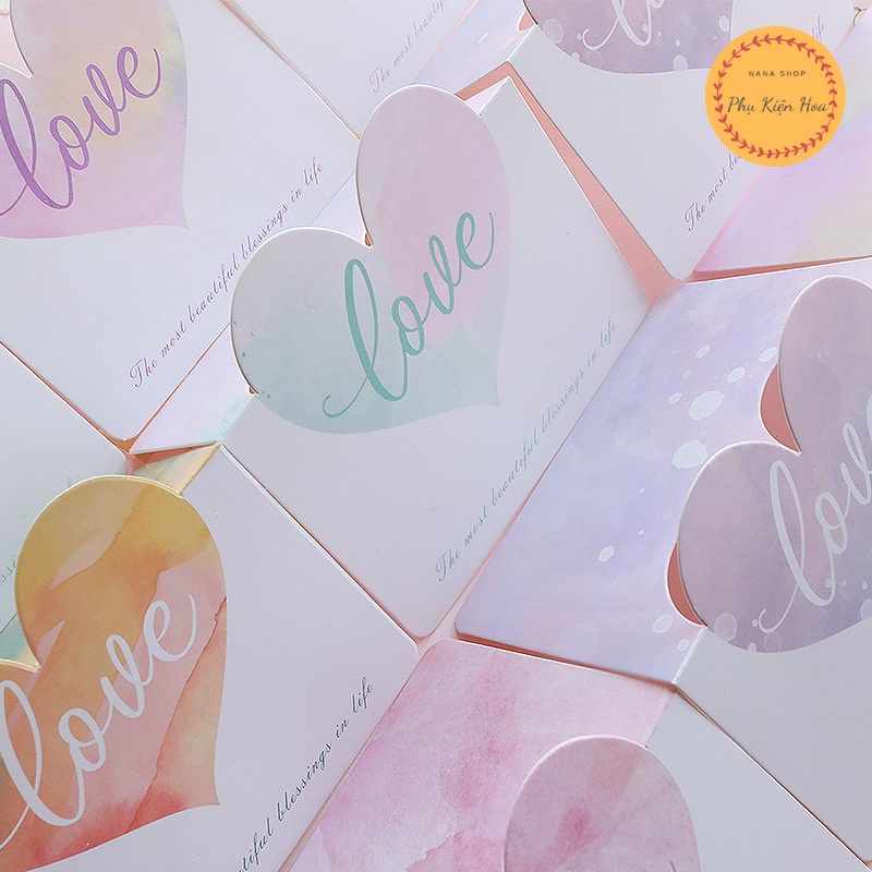Thiệp hình trái tim in chữ LOVE, chúc mừng 8/3, sinh nhật, ngày lễ Valentine, ngày kỷ niệm