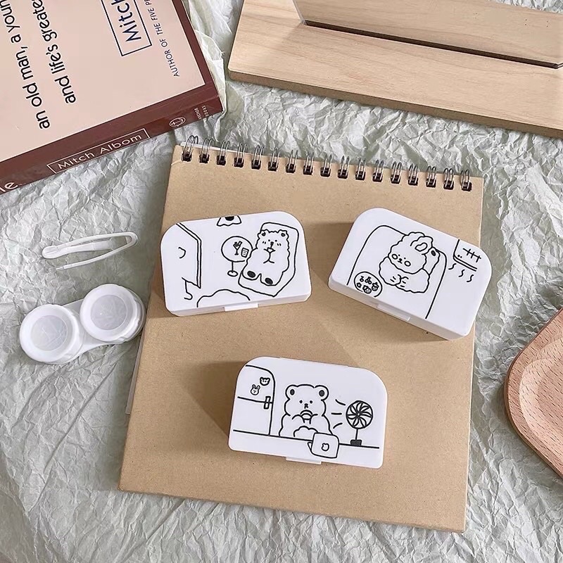 KHAY GƯƠNG KÈM DỤNG CỤ HỖ TRỢ ĐEO KÍNH ÁP TRÒNG, LENS HÌNH GẤU THỎ TRẮNG CUTE (MẪU NGẪU NHIÊN)