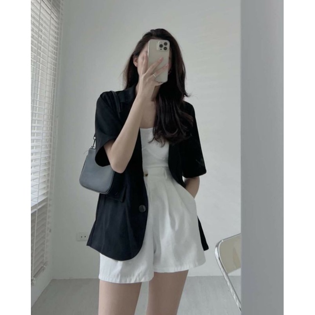 Áo khoác blazer nữ 1 lớp tay ngắn màu basic freesize