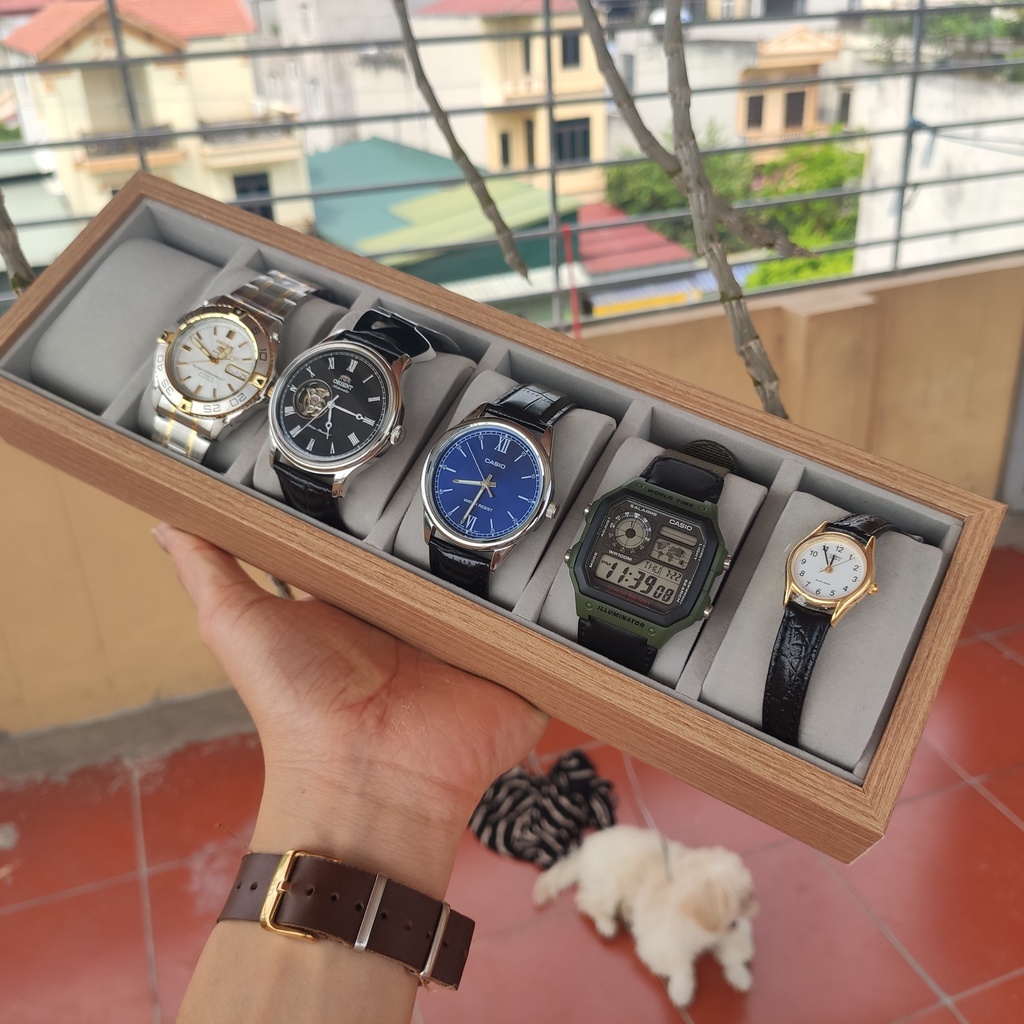 Khay trưng bày 6 đồng hồ bằng gỗ, hộp đựng đồng hồ
