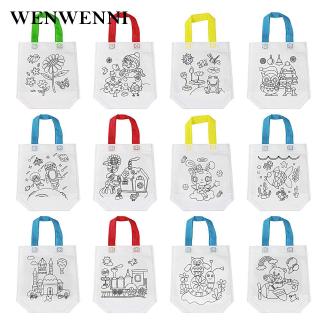 wenwenni Non-Woven Fabric Bag For Shopping Painting Bags 12Pcs Reusable Lovely