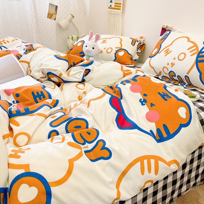 Bộ chăn ga gối cotton poly phong cách Hàn Quốc - Họa tiết động vật đáng yêu ( Không kèm ruột )