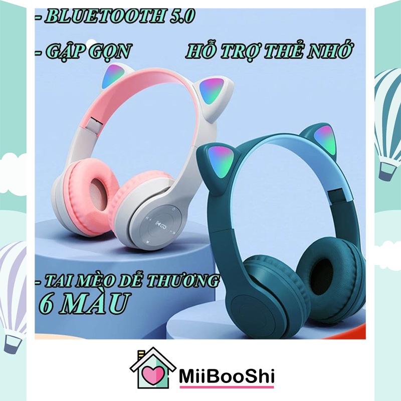 Tai nghe chụp tai bluetooth có mic headphone tai mèo led 7 màu âm bass mạnh dung lượng 400mAh MiibooShi D3.021.2