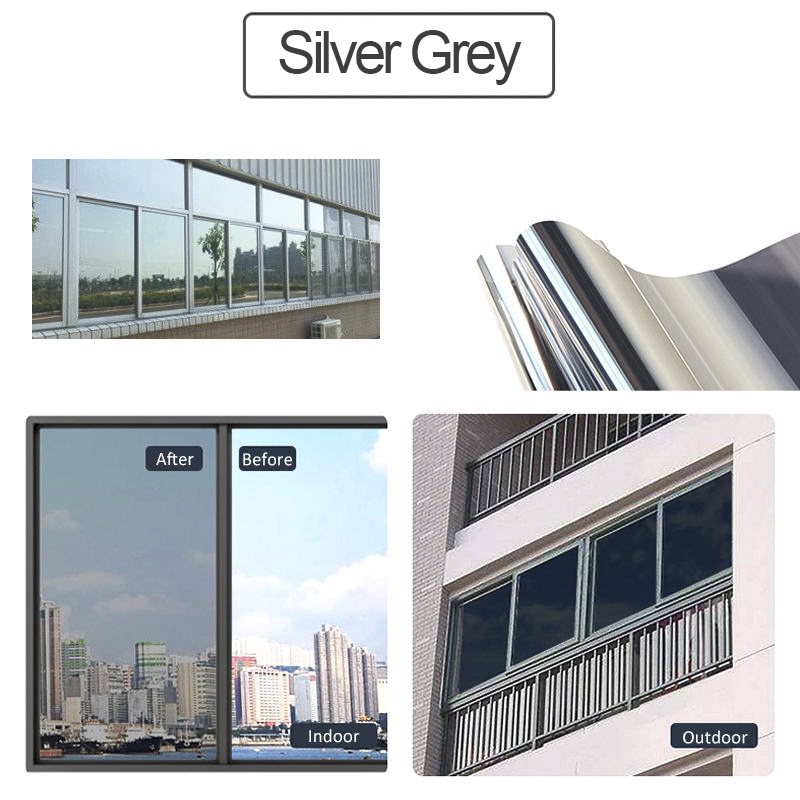 Silver Mirror Window Film Insulation Solar Tint Stickers UV Reflective for Glass 60cm By 100cm