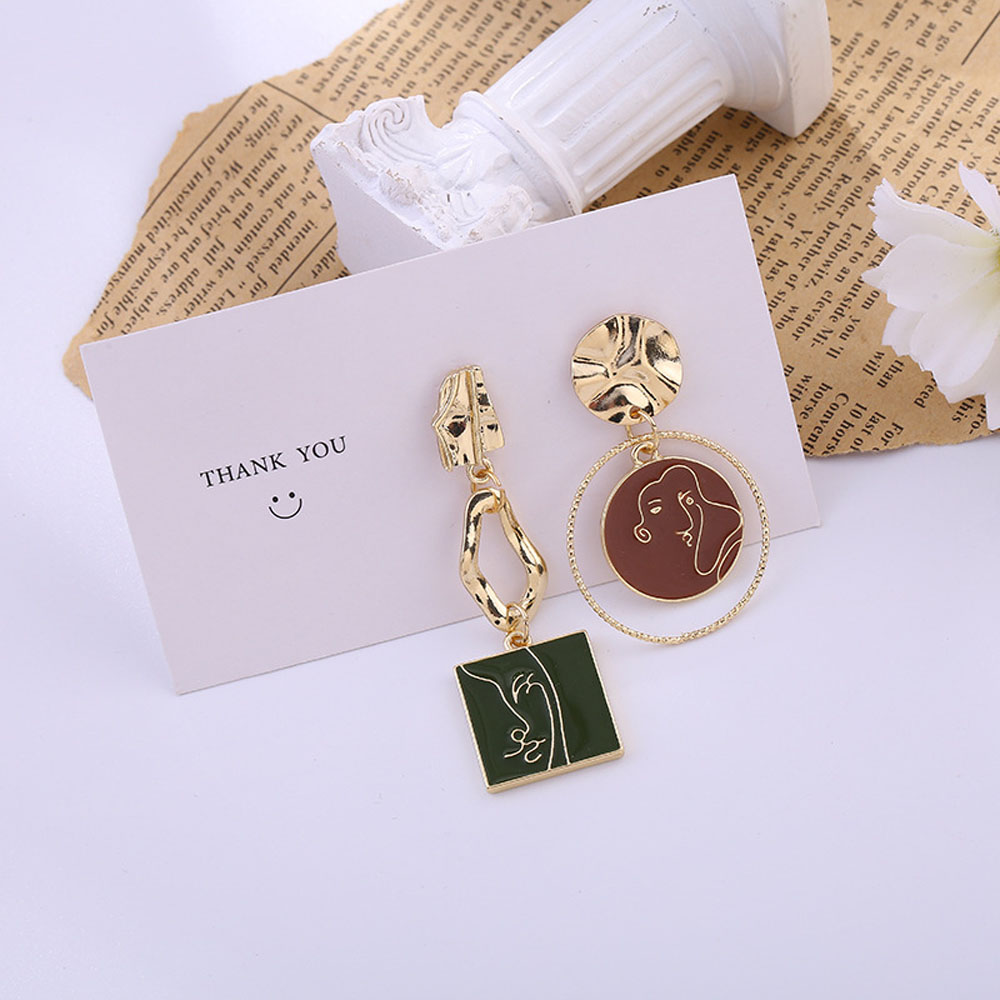 Đôi khuyên tai họa tiết mặt người trừu tượng thời trang dành cho nữ