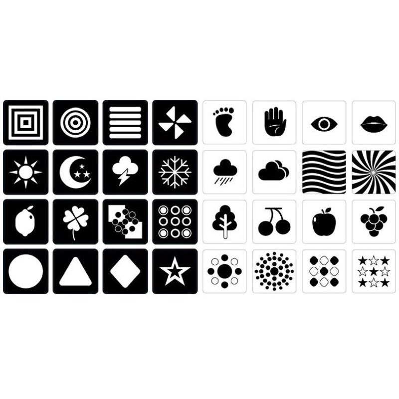 Bộ thẻ Flashcard thẻ kích thích thị giác theo phương pháp Montessori cho trẻ sơ sinh - Bộ 16 thẻ