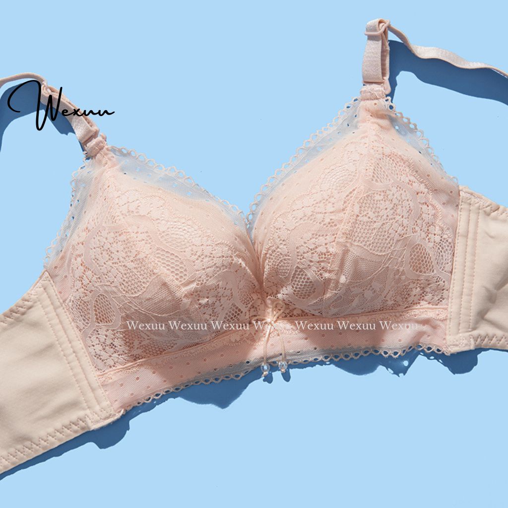 Áo lót ren nữ đính nơ điệu đà Wexuu Design, thiết kế không gọng đệm dày vừa nâng đẩy ngực - AV38
