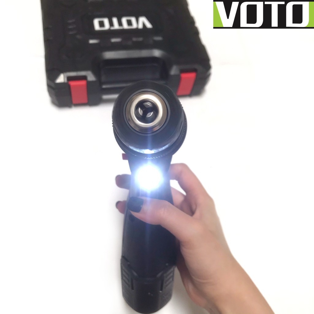 Khoan pin, máy bắt vít Voto 12v, 2 cấp tốc độ màu đen kèm hộp nhựa