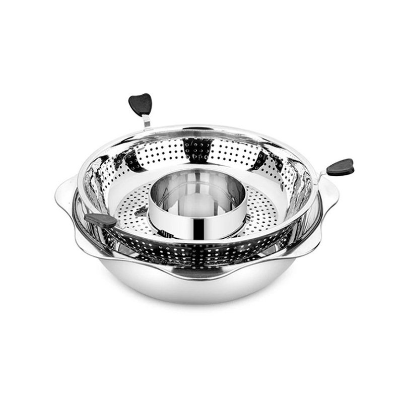 [Siêu HOT] Nồi Lẩu Inox Xoay 2 Tầng Hàn Quốc, Nồi Lẩu Đa Năng 2 Ngăn Dùng Được Cả Bếp Từ Và Bếp Gas