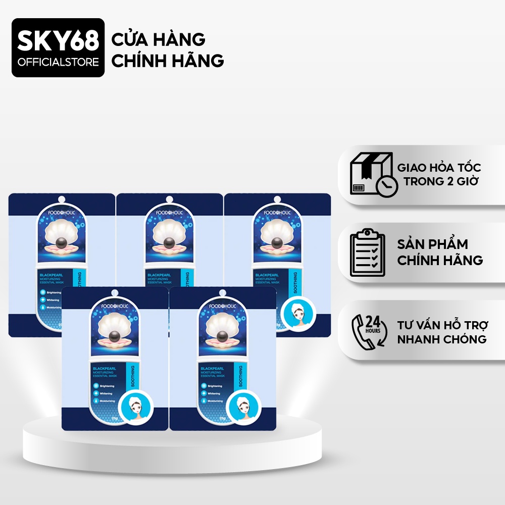 Combo 5 Mặt Nạ Khóa Ẩm Dưỡng Da Chuyên Sâu Chiết Xuất Ngọc Trai Foodaholic Blackpearl Moisturizing Essential Mask 23g x5