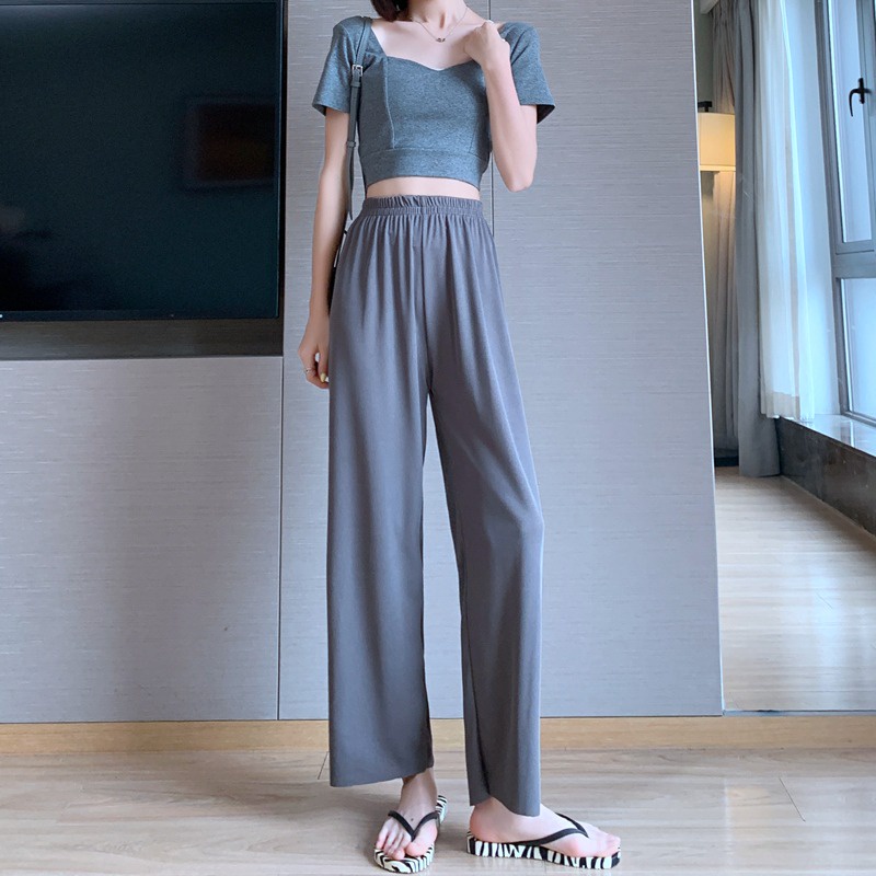 Quần ZHELIHANGFEI thiết kế ống rộng lưng cao dáng ôm thời trang mùa hè cho nữ