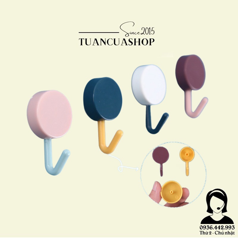 Móc treo tường nhựa tròn nhiều màu sắc - Móc dán tường nhỏ gọn tiện lợi siêu chắc