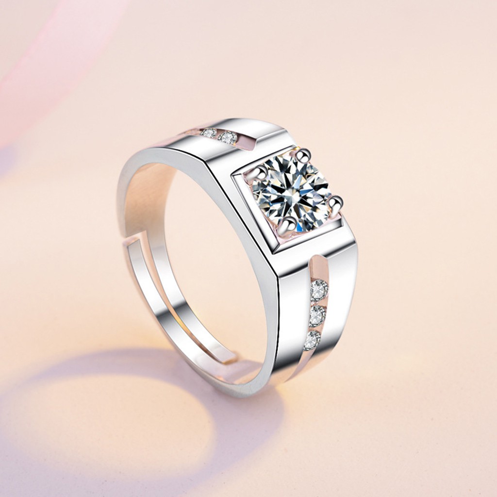 Nhẫn bạc 925 dành cho nam đám cưới với nhẫn kim cương có thể điều chỉnh thời trang