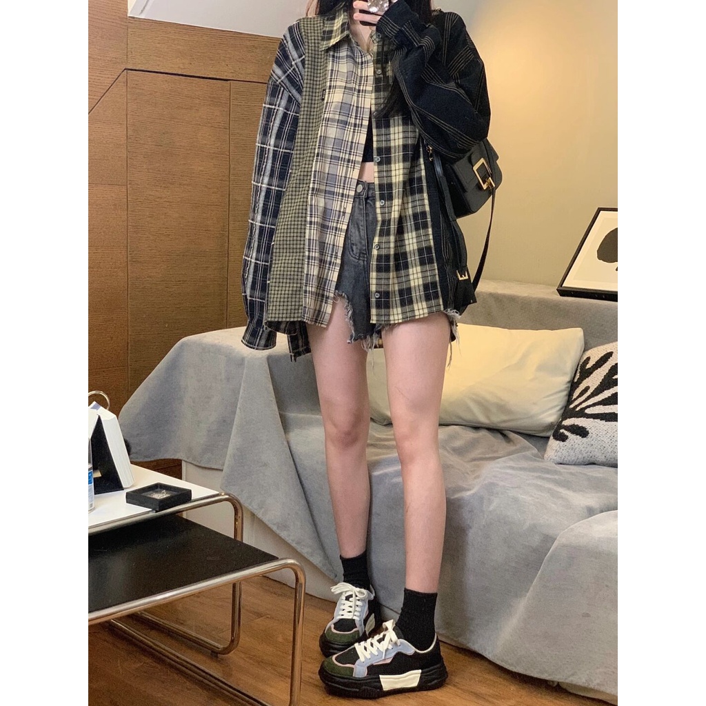 Áo sơ mi ZHELIHANGFEI tay dài dáng rộng chống nắng phong cách Mỹ cổ điển thời trang