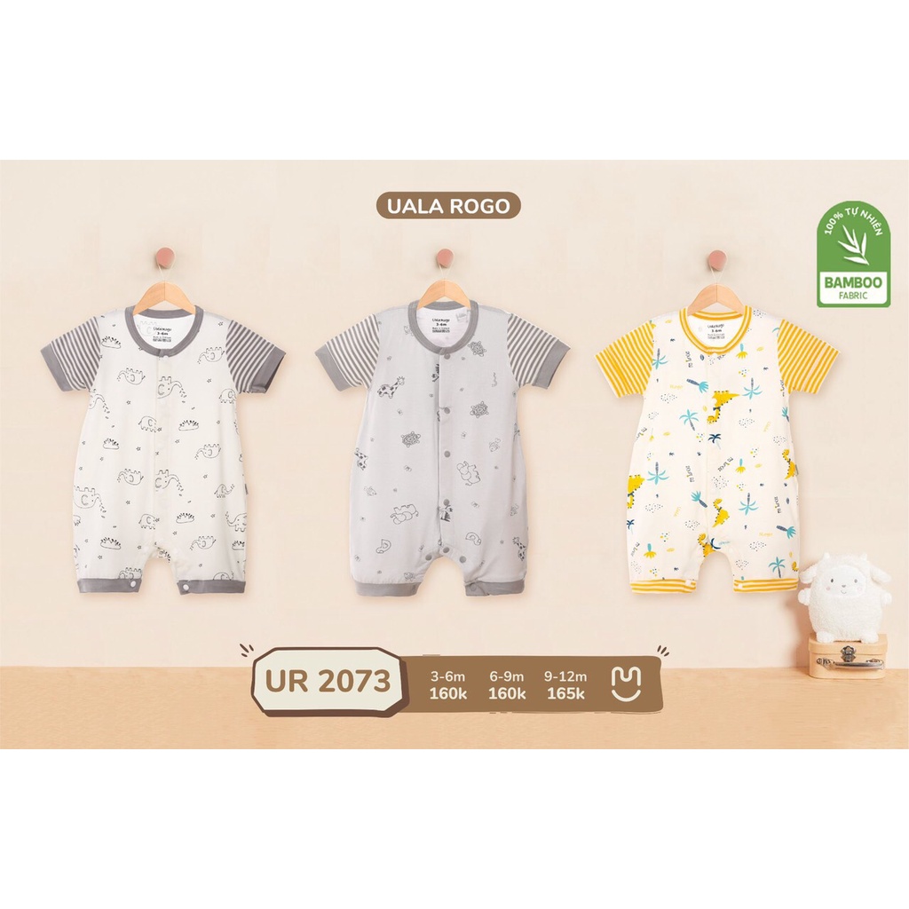 Body cộc tay cho bé Uala &amp; Rogo chất vải Bamboo tự nhiên, size 3 tháng đến 12 tháng tuổi