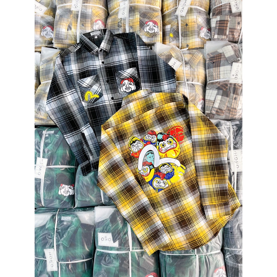 Áo sơ mi nam caro EVISU tay dài vải nỉ hàng chuẩn hình đẹp hot trend tara_shop96