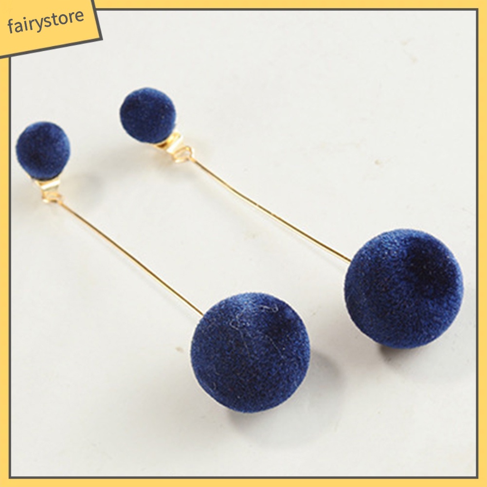 Khuyên Tai Dáng Dài Đính Quả Bông bằng Lông thú giả xinh xắn