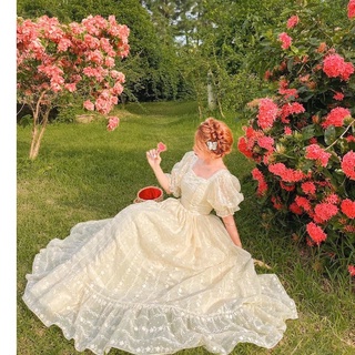 Đầm Venetian Folk Lore, đầm công chúa vải voan phối ren, đầm maxi - Flower & Dot