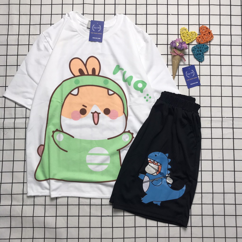 Đồ Bộ Nam Nữ Hoạt Hình Uniex Tay Lỡ Chibi RUA Lapi VN, Set Cartoon, Freesize, Thun Cotton Thoáng Mát