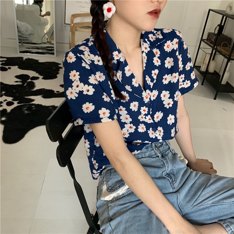 Áo Sơ Mi Ngắn Tay Dáng Rộng In Hoa Cúc Dại Thời Trang Dành Cho Nữ
