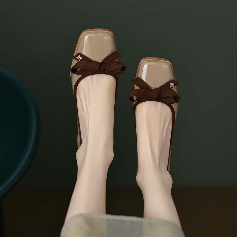 Giày Cao Gót Da Mềm Mũi Vuông Phong Cách Retro Pháp