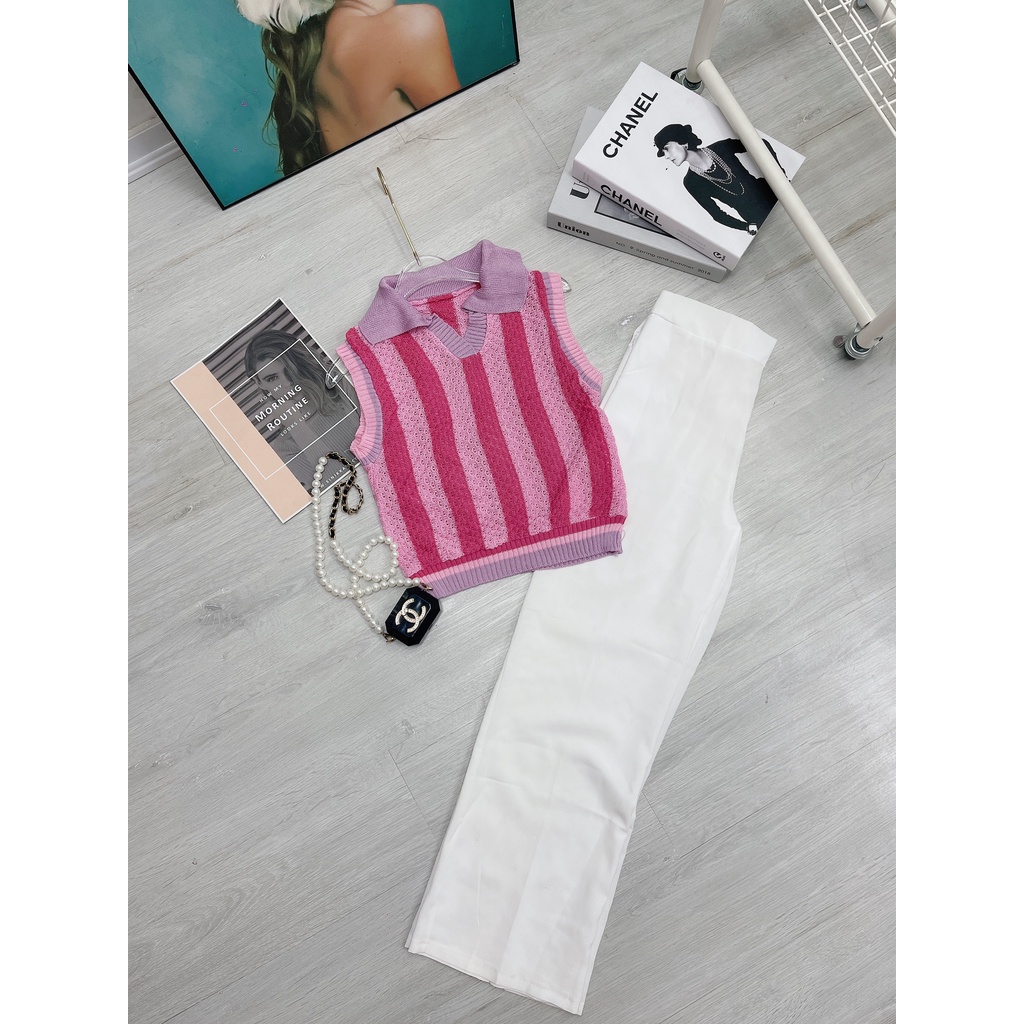 Set áo len sát nách mix quần đũi suông - Hàng có sẵn - Xưởng may Lộc Vân