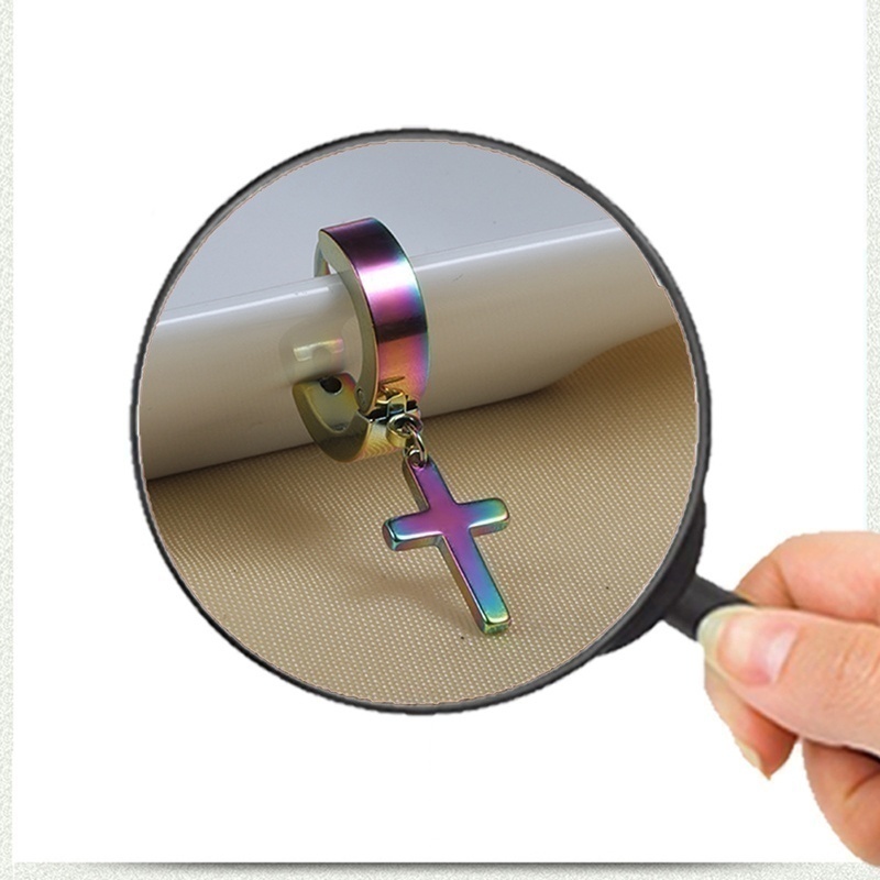 Bông Tai Hình Thánh Giá Bằng Thép Không Gỉ Phong Cách Hip Hop