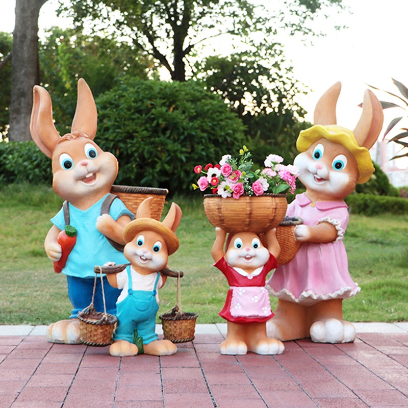 Chậu Hoa Bằng Thép Thủy Tinh Hình Thỏ Hoạt Hình Sáng Tạo Trang Trí Sân Vườn