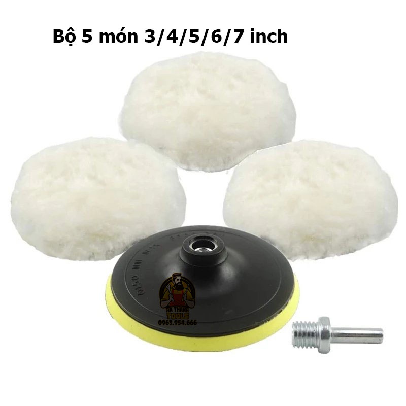 Bộ 5 Phớt Lông Cừu Đánh Bóng Xe, Xóa Xước 75mm - 180mm