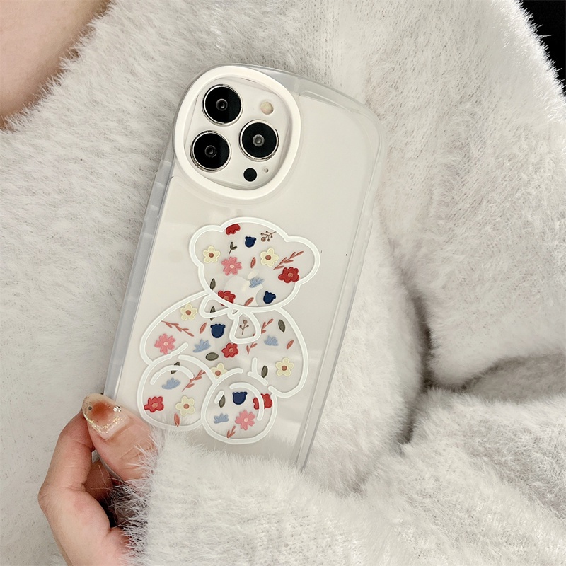 Ốp Điện Thoại Silicon Mềm Lỗ Tròn Màu Trơn Hình Gấu/Hoa Cho iPhone XS XR XMax 11 11pro 11 promax 12 12pro 12proMax 13 13Pro 13promax 2022