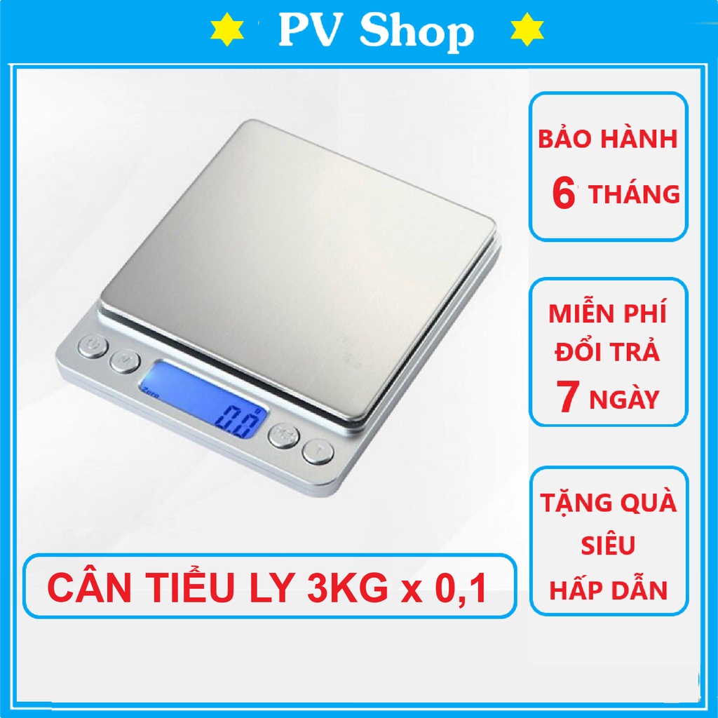 Cân tiểu ly mini điện tử nhà bếp làm bánh Cân tiểu li I2000 3kg x 0,1g Nhỏ Gọn Siêu Chính Xác Thép Không Gỉ Màn LCD