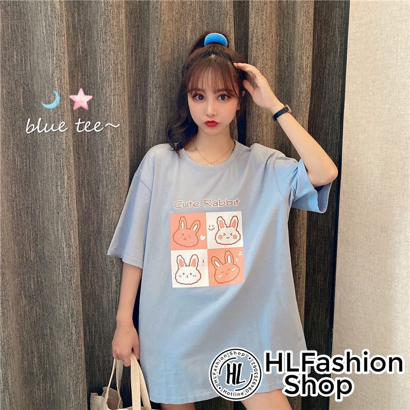 Áo thun tay lỡ form rộng Cute Rabbit cực xinh, áo phông form rộng HLFashion | BigBuy360 - bigbuy360.vn