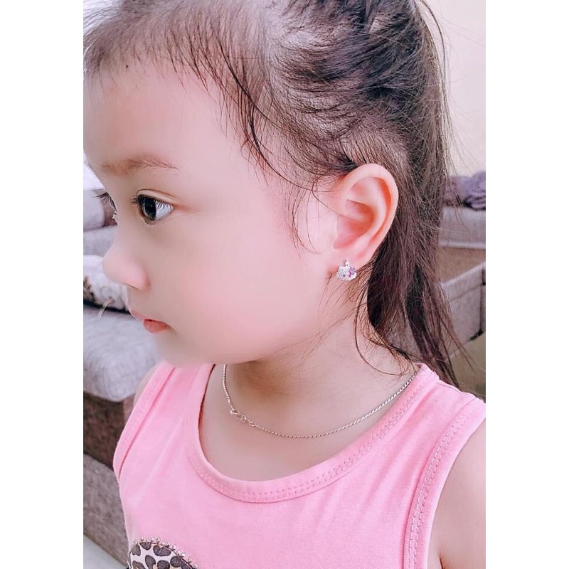 BÔNG TAI KHOEN BẬP TRÒN MẶT MÈO KITTY HOA BẠC 925