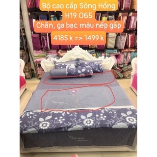 Thanh lý bộ chăn ga gối cao cấp Sông Hồng bạc nếp gấp