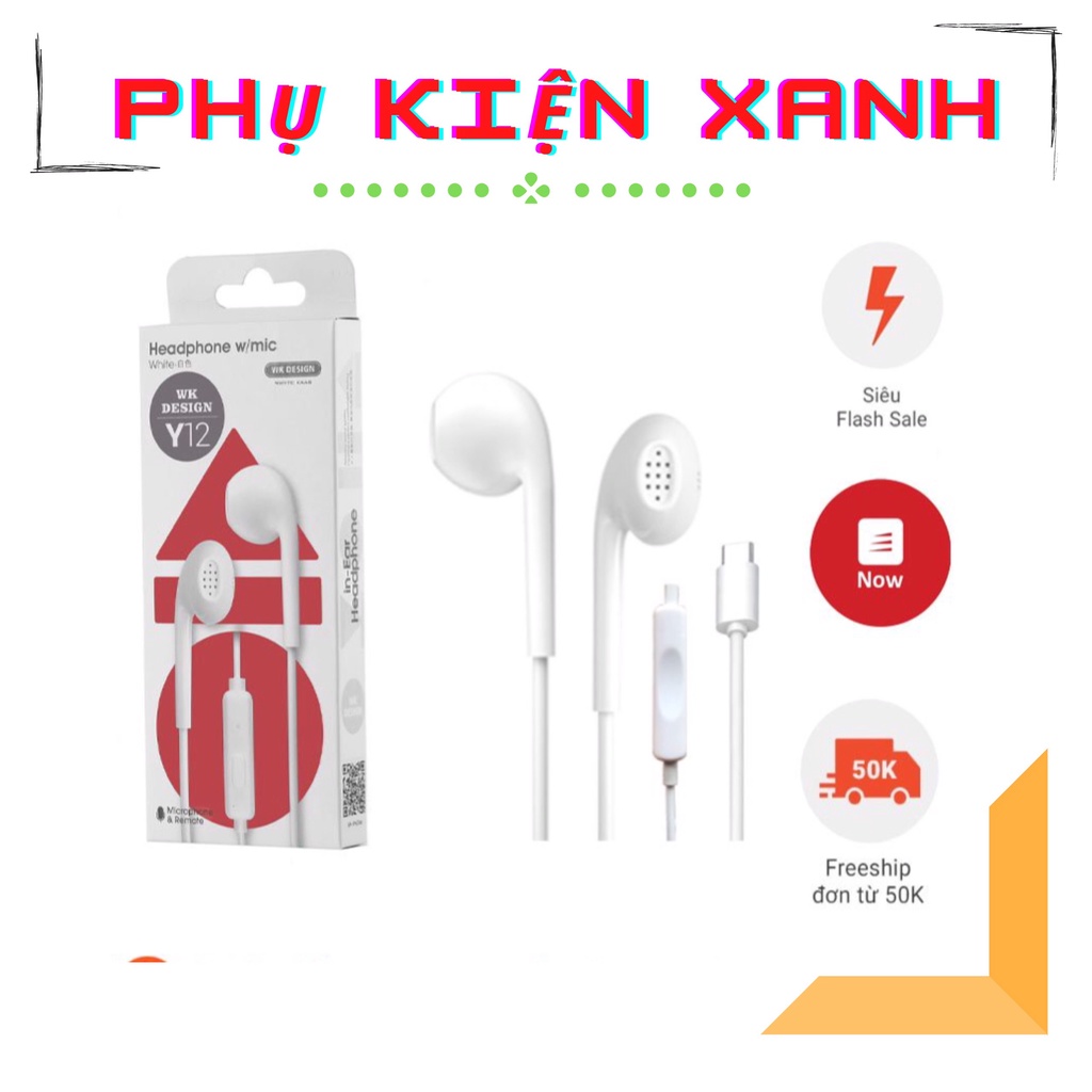 Tai nghe Type C Y12 - Tai nghe jack 3.5 [cho điện thoại androi, cho máy tính có mic đam thoại nghe siêu hay chính hãng]