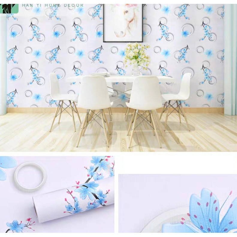 Cuộn 10m giấy dán tường nhánh đào xanh khổ rộng 45cm