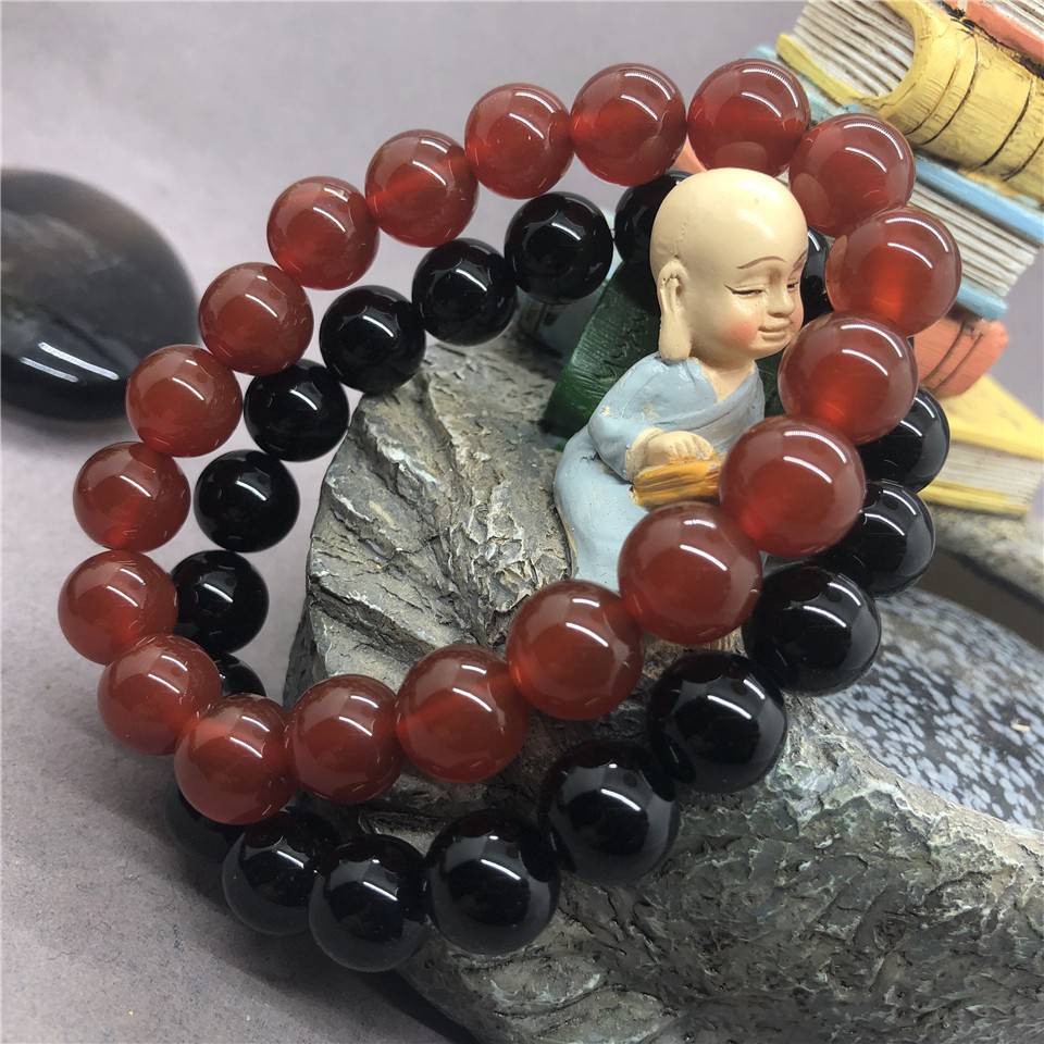 Vòng Tay Chuỗi Hạt Đá Mã Não Đỏ Đen Tự Nhiên 6-12mm
