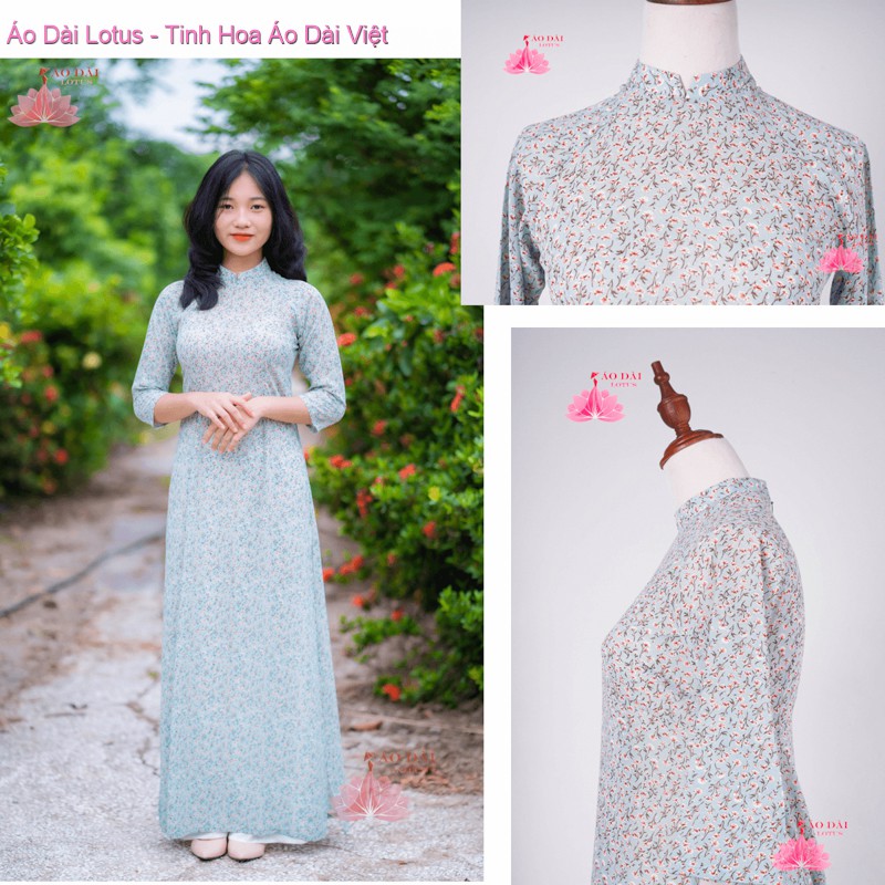(Giá Sale)Áo Dài Thời Trang Hoa Nhí Cao Cấp Xanh Hoa Nhí Cổ Truyền Thống - HD0120 cung cấp bởi Áo Dài Lotus