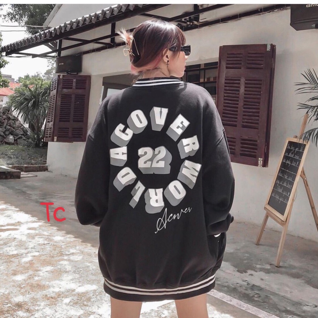 Áo Khoác Bomber Nỉ Sweater Cúc Dọc Chữ Tròn Unisex Form Rộng Ulzzang NB04