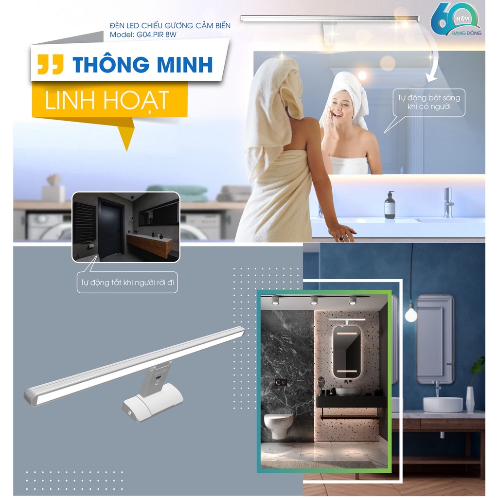 Đèn LED chiếu gương cảm biến RẠNG ĐÔNG
