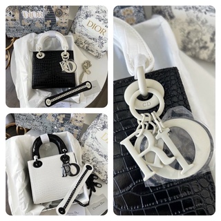 Túi xách nữ Dior lady 3 ô black white - dior đen trắng dập vân cá sấu