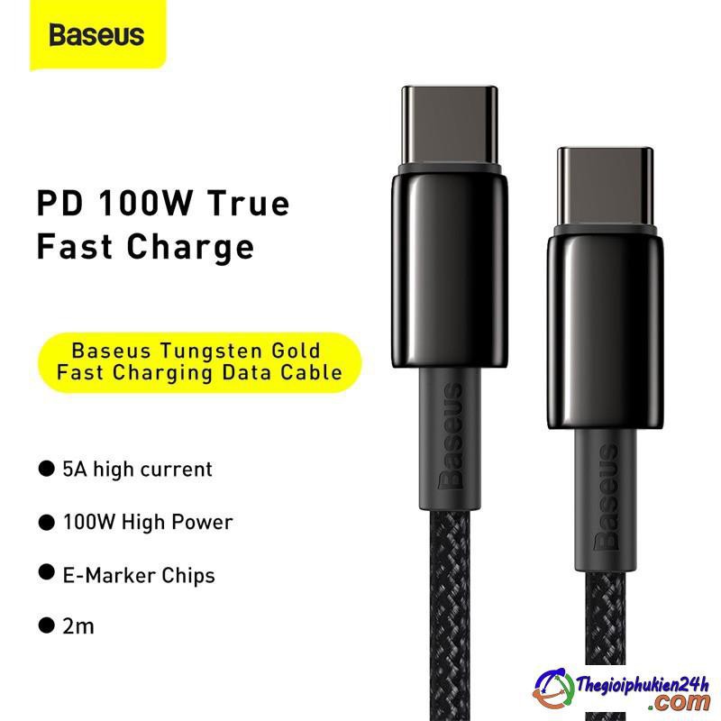 Dây cáp sạc nhanh Baseus cho Xiaomi Redmi Note 8 MacBook iPad Pro đầu USB C sang USB Type C tốc độ nhanh 4.0 PD 100W